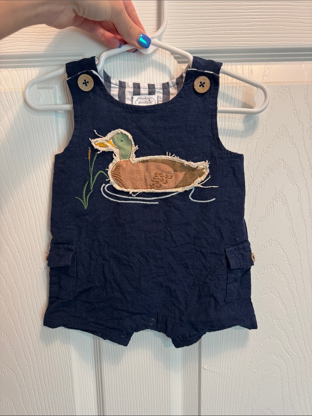 Mudpie Baby Boys Navy Duck Appliqué Romper